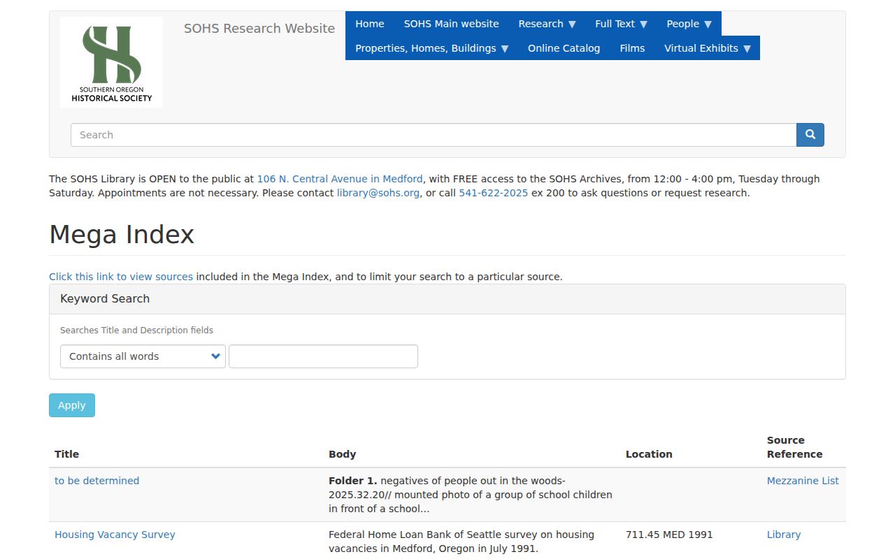 Medford city directory SOHS Mega Index finding aid