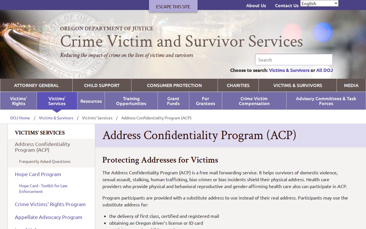 Medford neighbors Oregon Address Confidentiality Program information