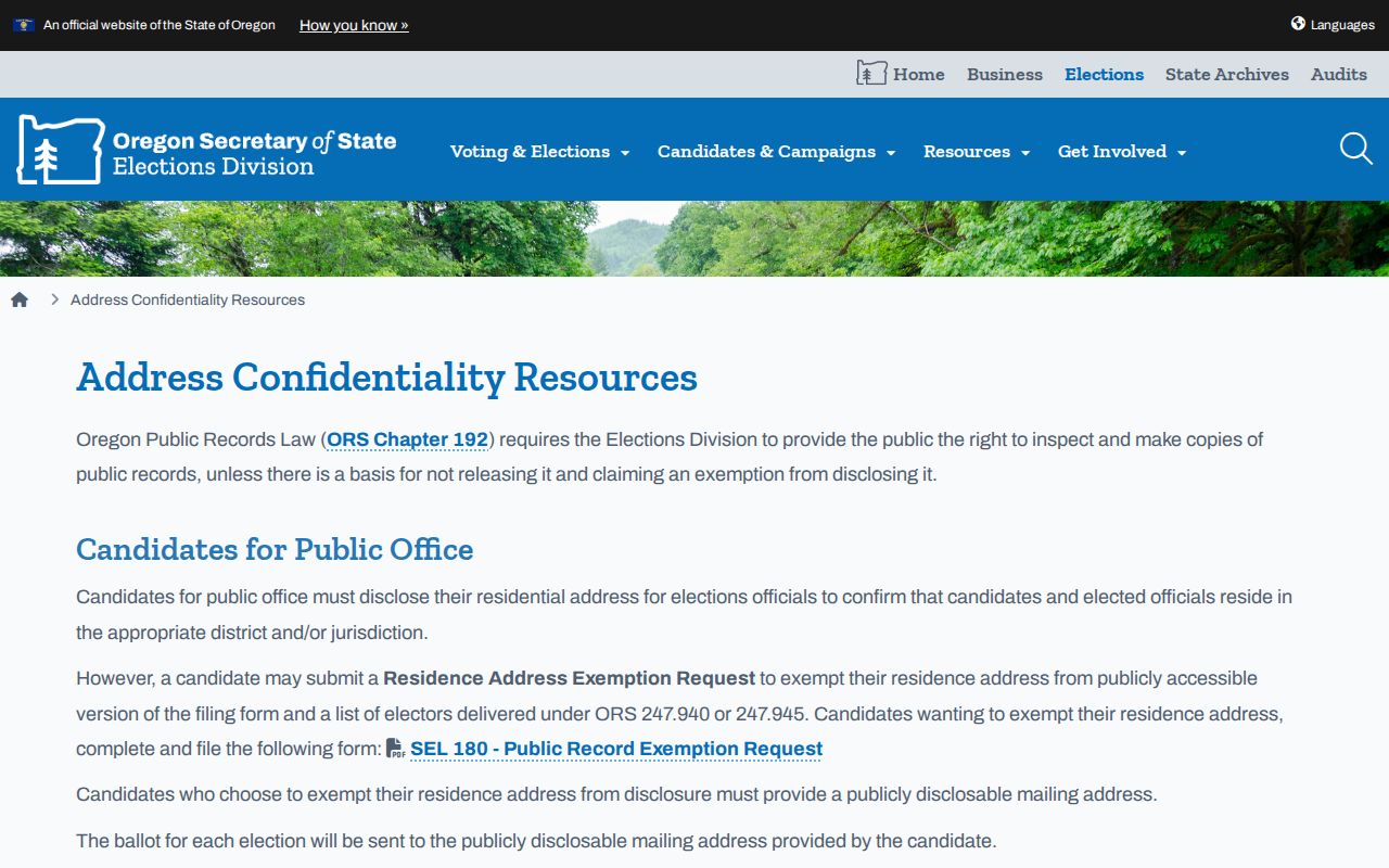 Medford neighbors Oregon election address confidentiality information