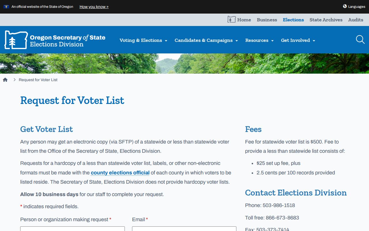 Medford resident lookup Oregon voter list request